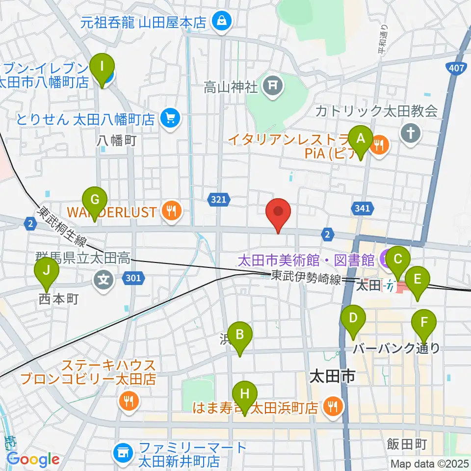 鈴木楽器 太田本町店周辺のコンビニエンスストア一覧地図