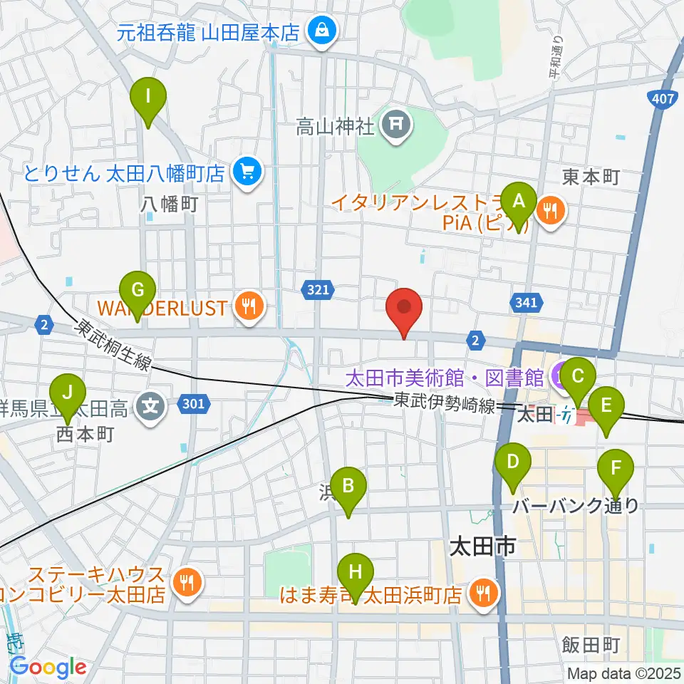 鈴木楽器 太田本町店周辺のコンビニエンスストア一覧地図