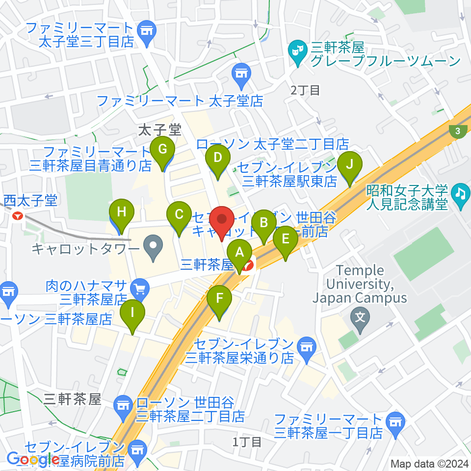 太子堂楽器店周辺のコンビニエンスストア一覧地図