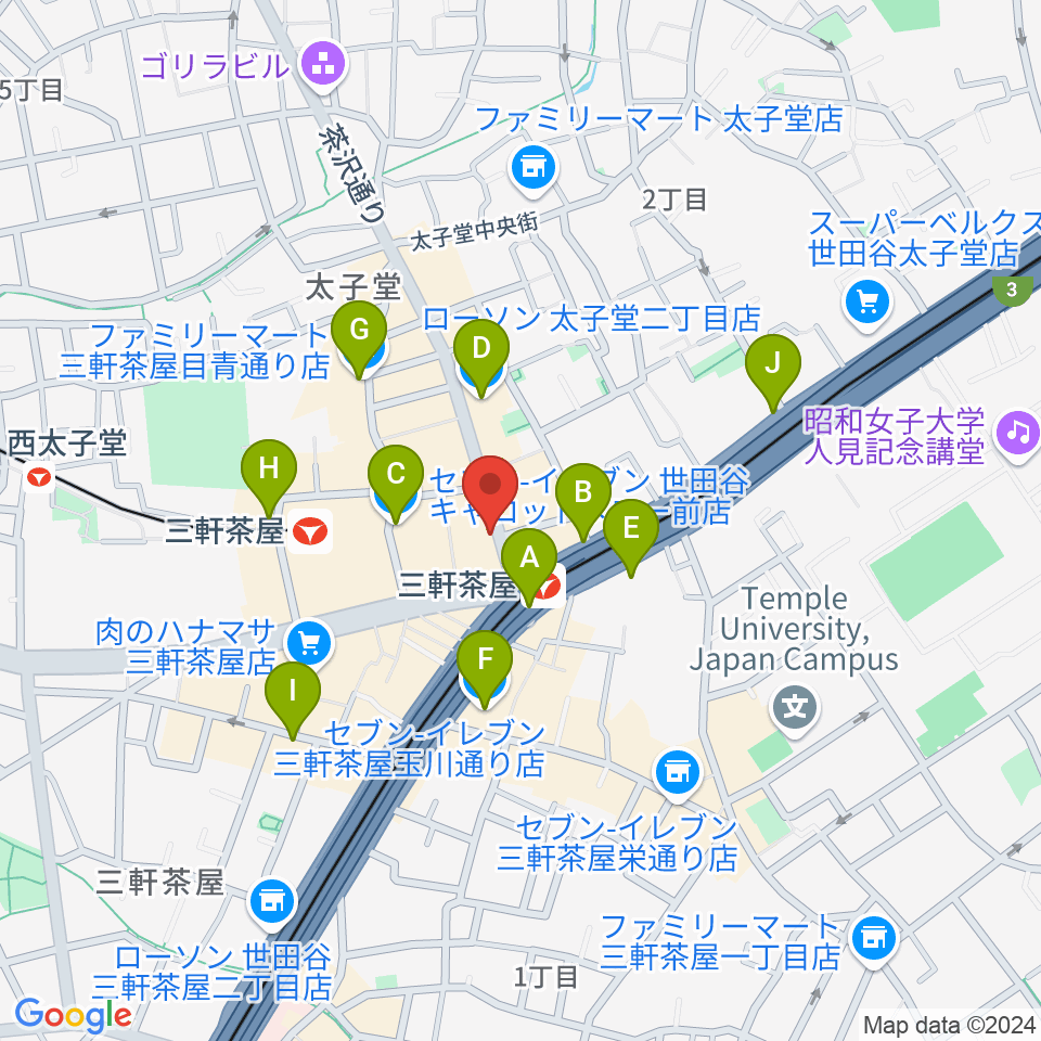 太子堂楽器店周辺のコンビニエンスストア一覧地図