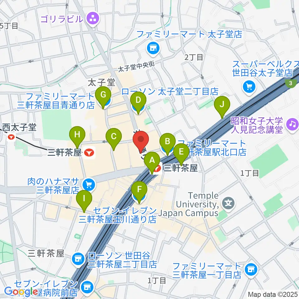 太子堂楽器店周辺のコンビニエンスストア一覧地図