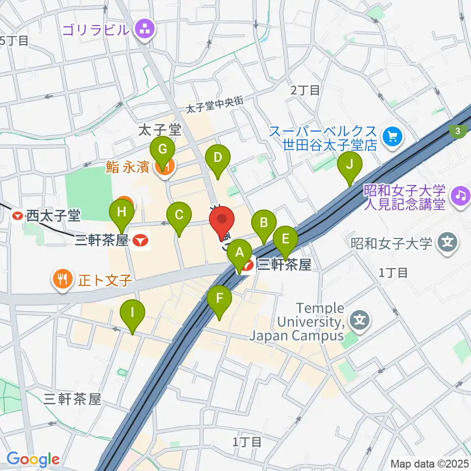 太子堂楽器店周辺のコンビニエンスストア一覧地図