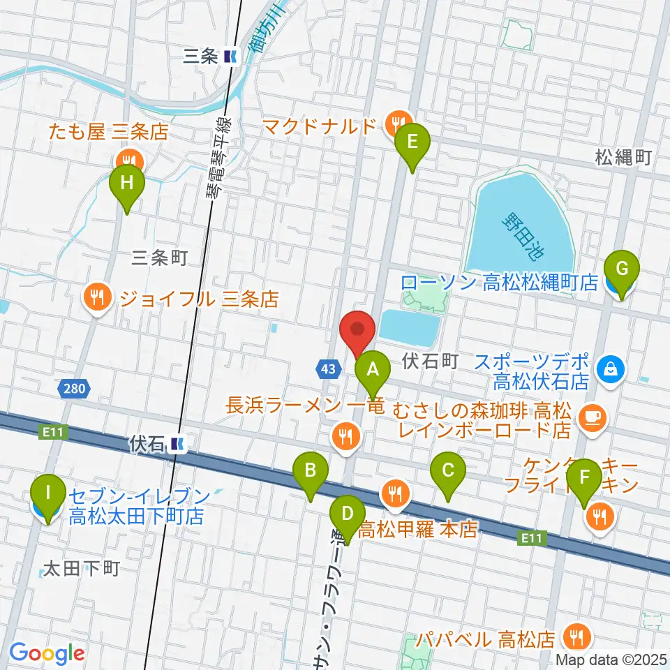 ピアノギャラリーたかまつ楽器周辺のコンビニエンスストア一覧地図