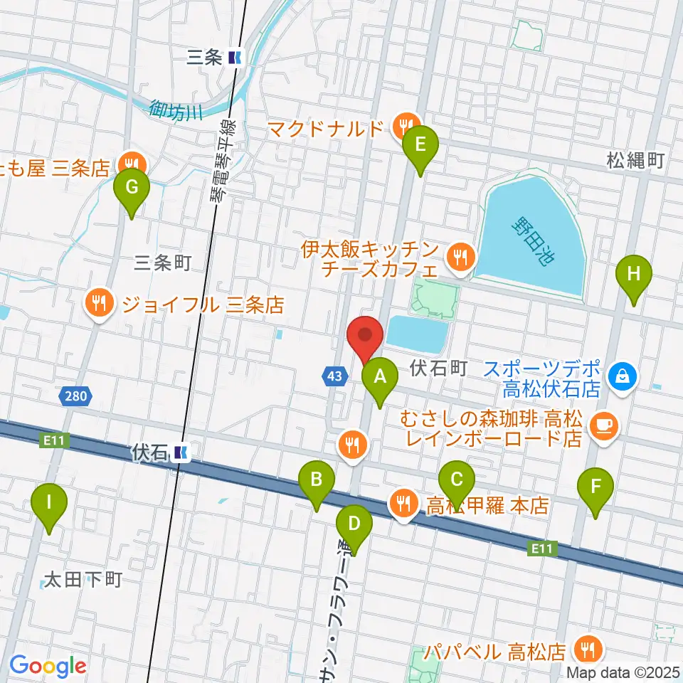 たかまつ楽器周辺のコンビニエンスストア一覧地図