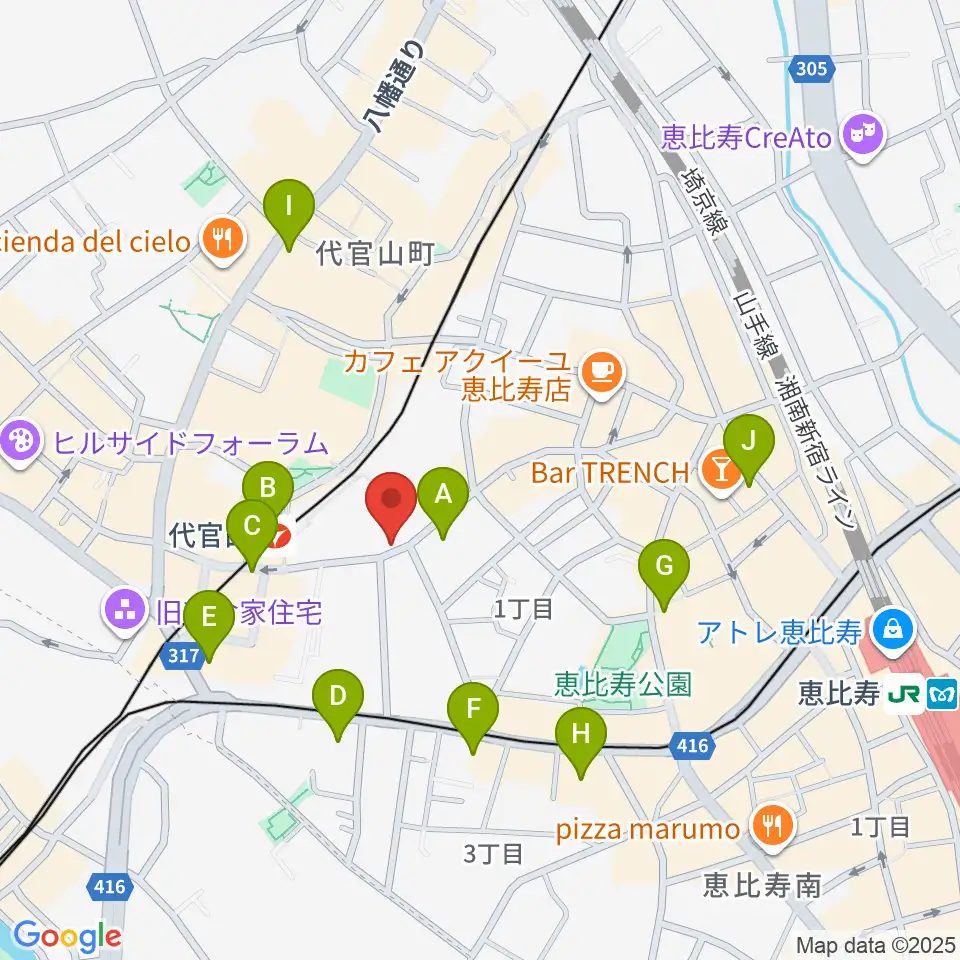 ミュージックプラザ 代官山本店周辺のコンビニエンスストア一覧地図