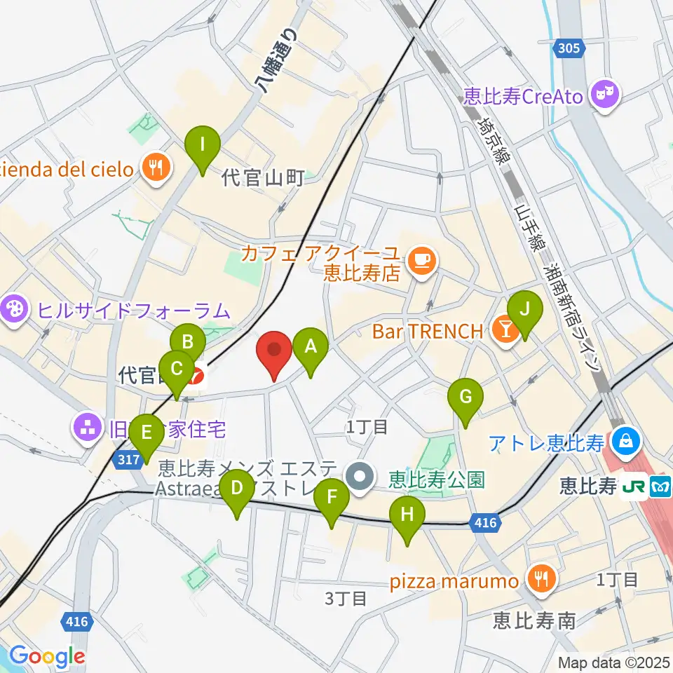 ミュージックプラザ 代官山本店周辺のコンビニエンスストア一覧地図