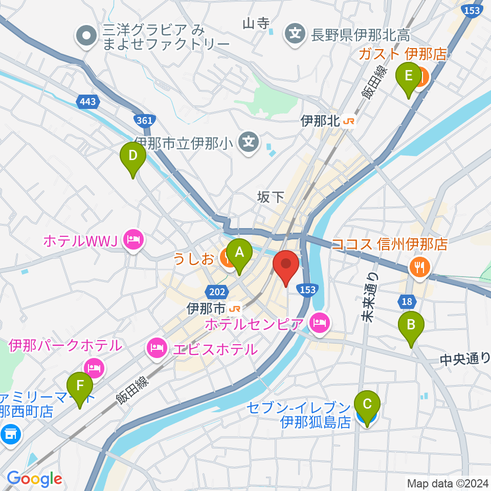 伊那楽器周辺のコンビニエンスストア一覧地図