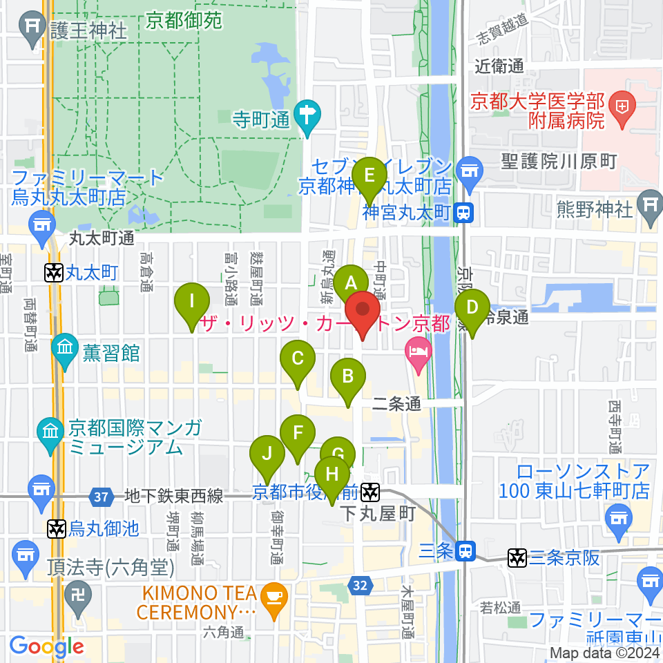 ワタナベ楽器店 京都本店周辺のコンビニエンスストア一覧地図