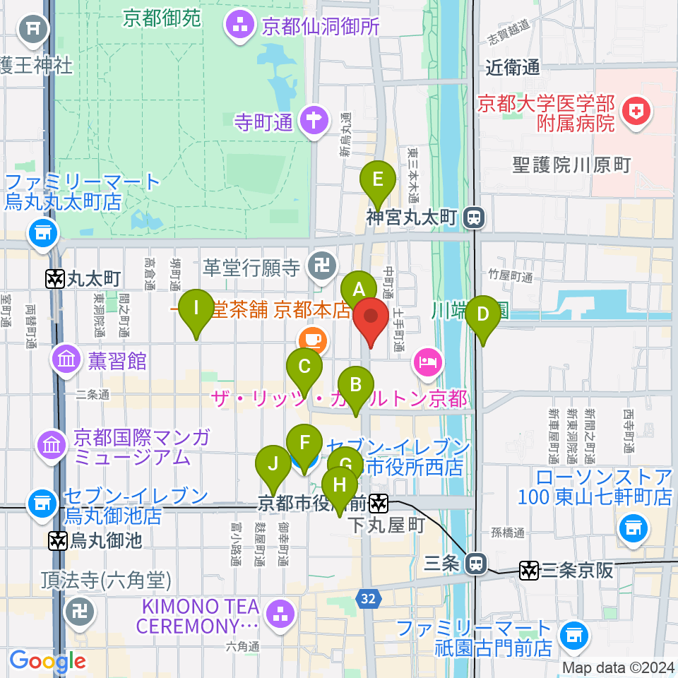 ワタナベ楽器店 京都本店周辺のコンビニエンスストア一覧地図