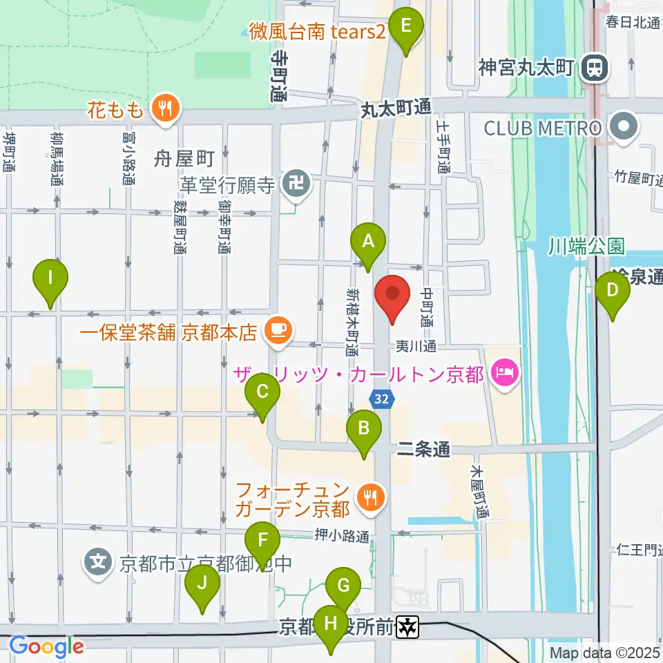 ワタナベ楽器店 京都本店周辺のコンビニエンスストア一覧地図
