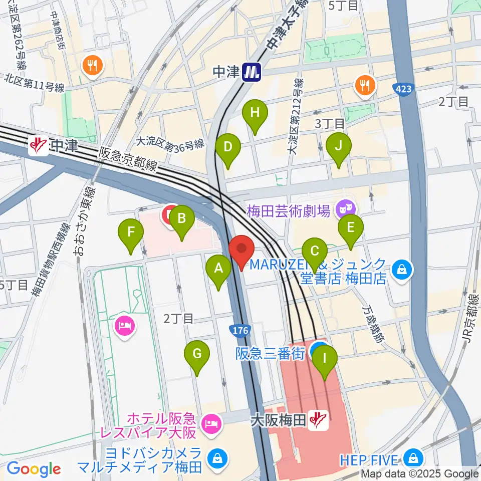 ワタナベ楽器店 大阪店周辺のコンビニエンスストア一覧地図