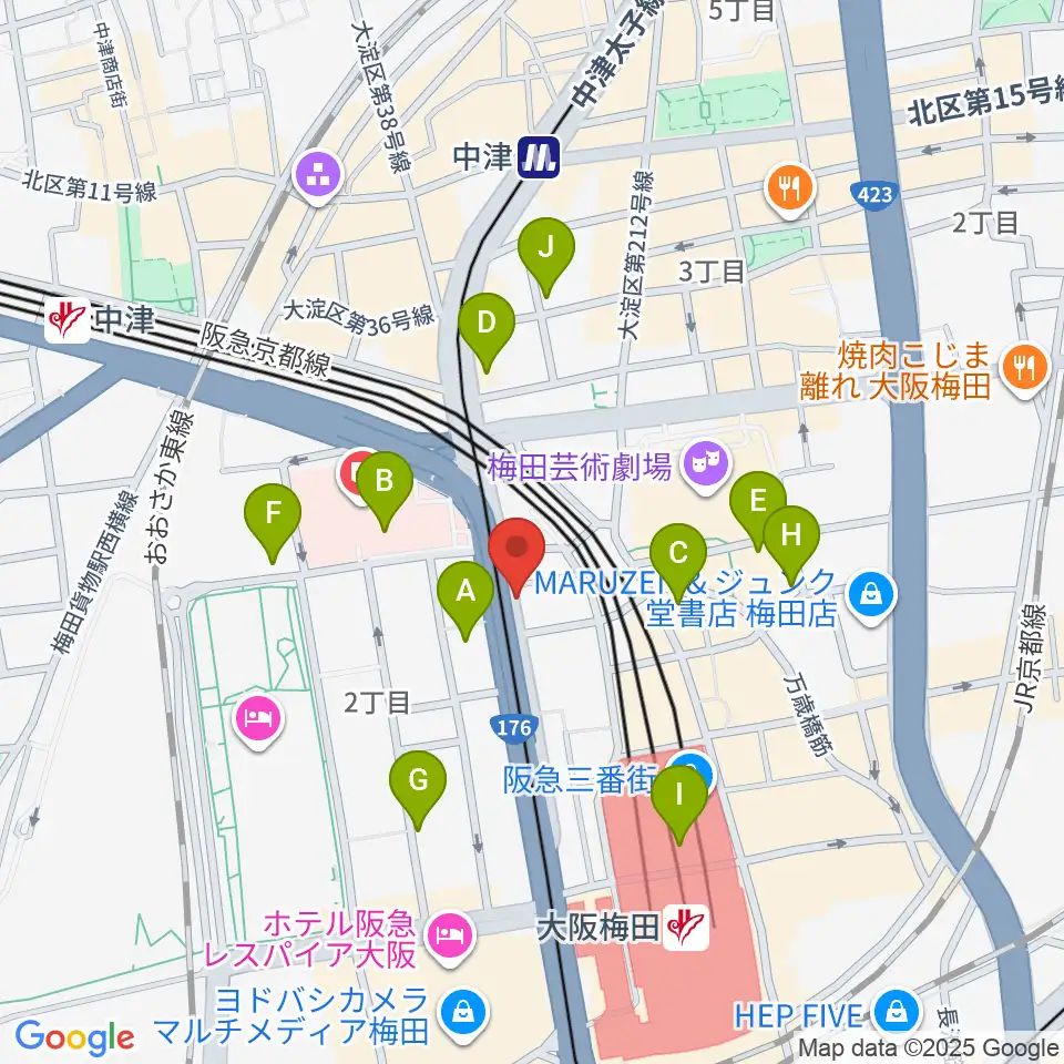 ワタナベ楽器店 大阪店周辺のコンビニエンスストア一覧地図