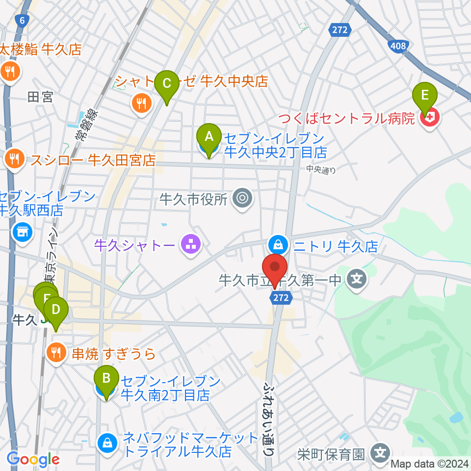 ウインズ・ユー牛久本店周辺のコンビニエンスストア一覧地図