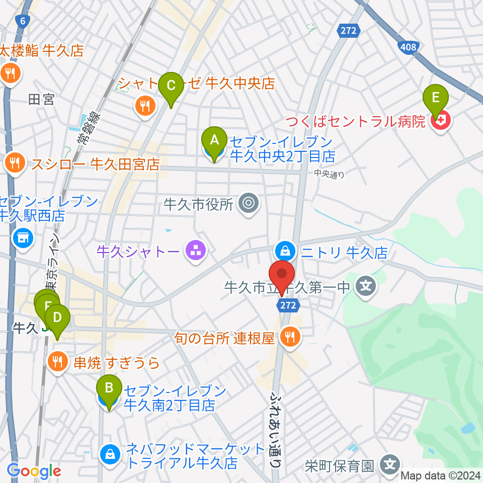 ウインズ・ユー牛久本店周辺のコンビニエンスストア一覧地図