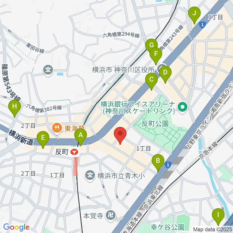 横浜日本屋楽器周辺のコンビニエンスストア一覧地図