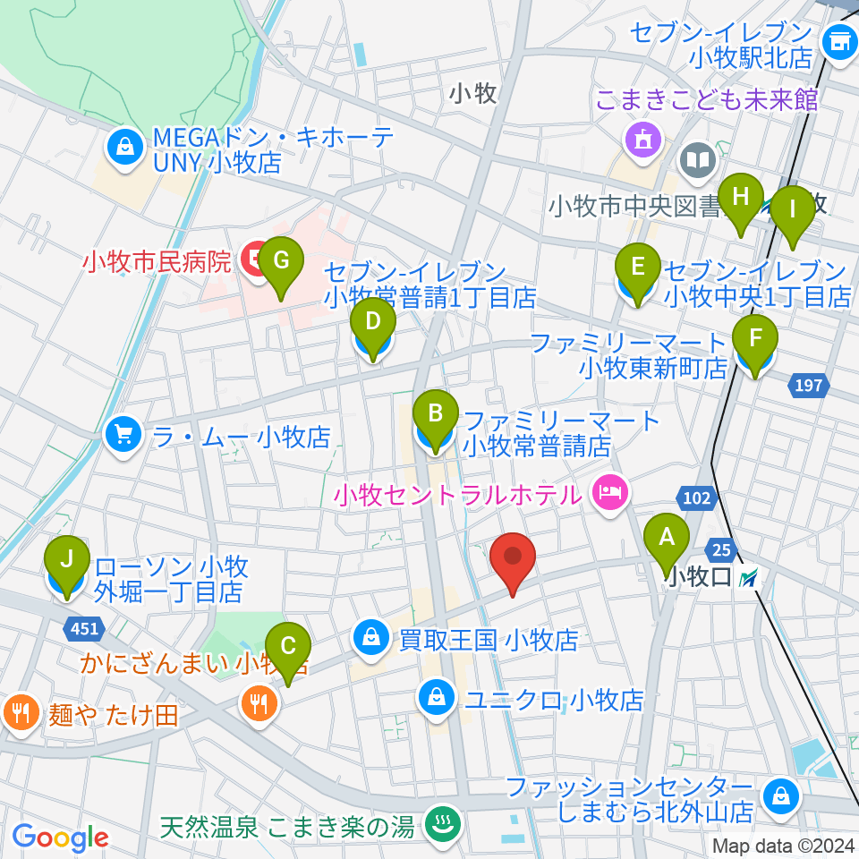 シンフォニア楽器 小牧店周辺のコンビニエンスストア一覧地図