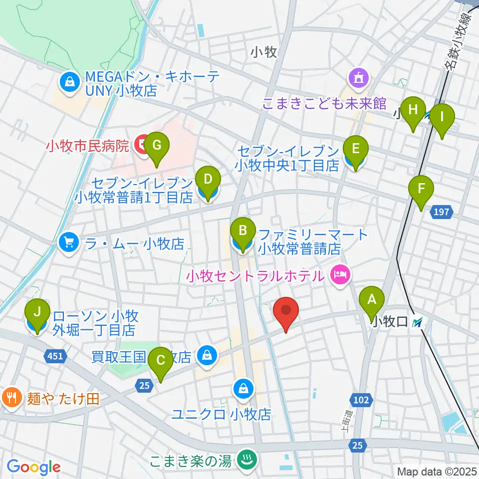 シンフォニア楽器 小牧店周辺のコンビニエンスストア一覧地図