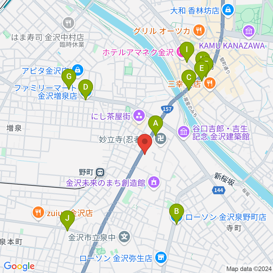 金沢楽器周辺のコンビニエンスストア一覧地図