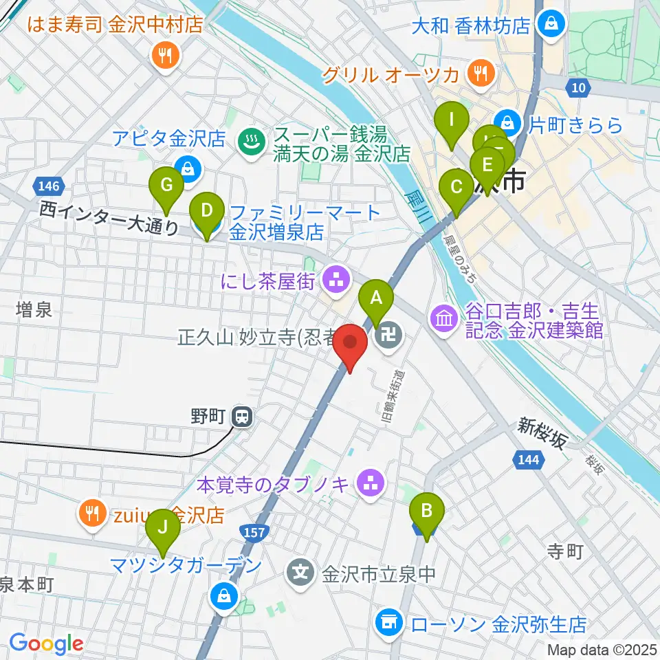 金沢楽器周辺のコンビニエンスストア一覧地図