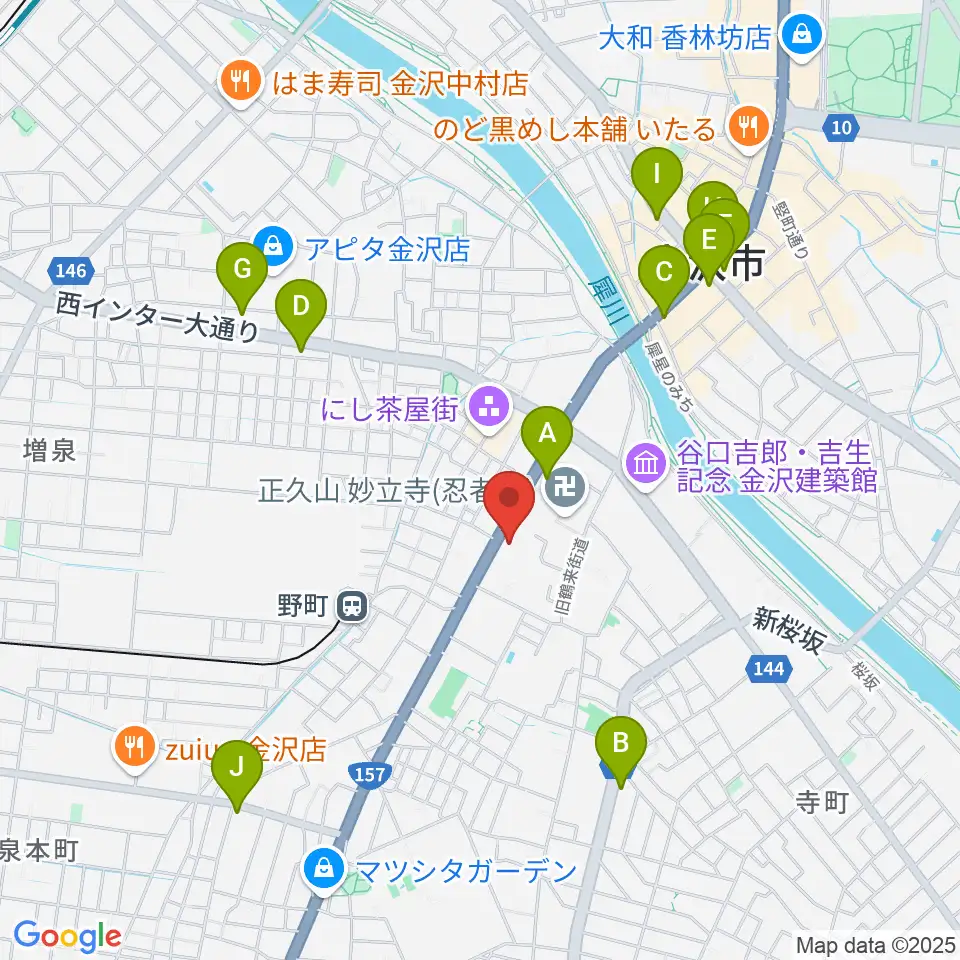 金沢楽器周辺のコンビニエンスストア一覧地図