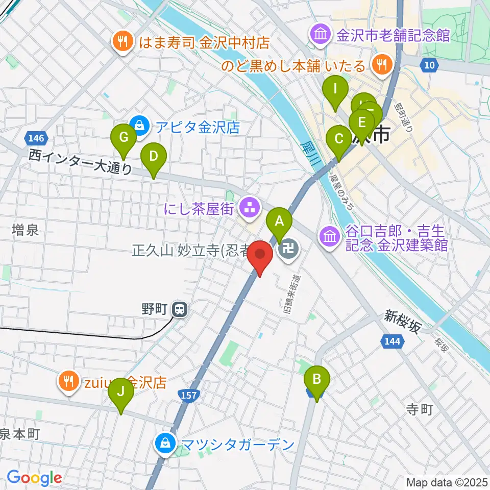 金沢楽器周辺のコンビニエンスストア一覧地図