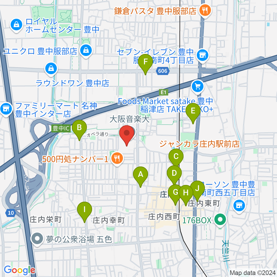 大阪音楽大学付属音楽院周辺のコンビニエンスストア一覧地図