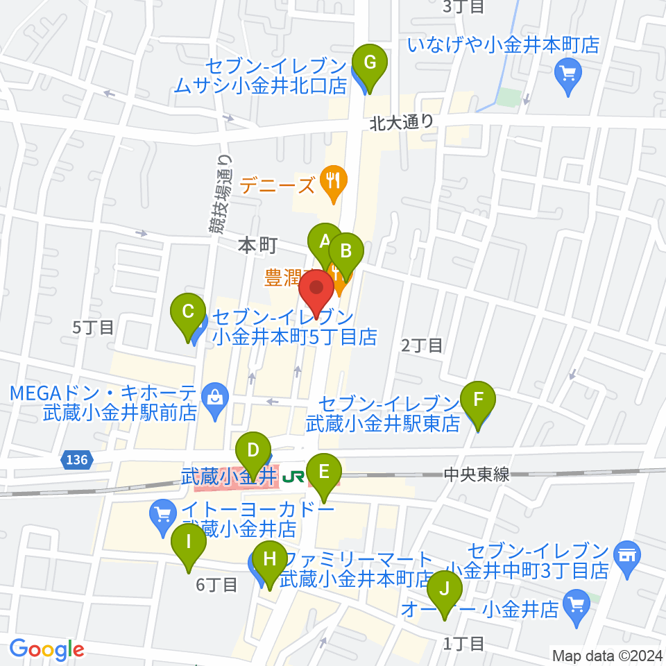 武蔵小金井 studio34周辺のコンビニエンスストア一覧地図