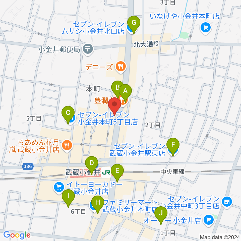 武蔵小金井 studio34周辺のコンビニエンスストア一覧地図