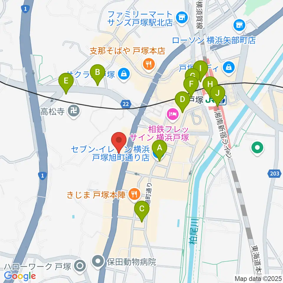 戸塚ファーストアヴェニュー周辺のコンビニエンスストア一覧地図
