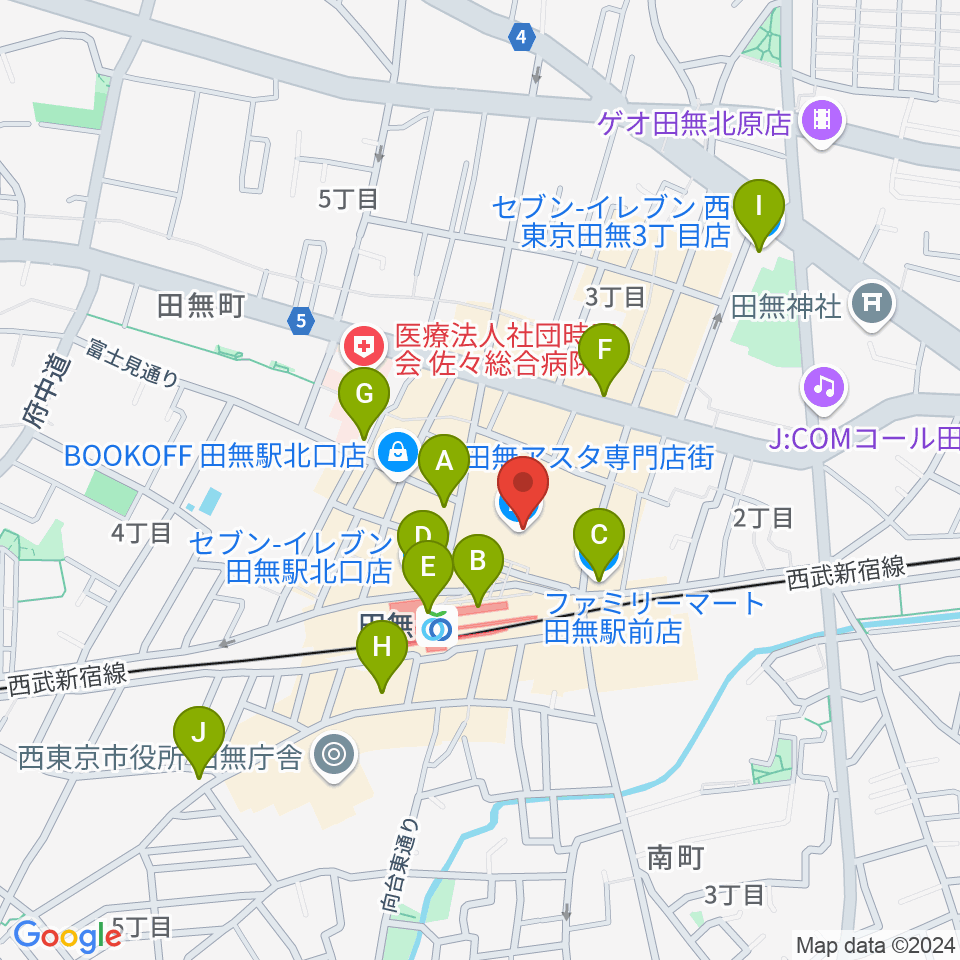 宮地楽器アスタ田無センター周辺のコンビニエンスストア一覧地図