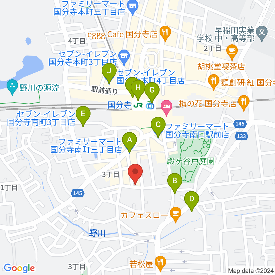 宮地楽器 国分寺センター周辺のコンビニエンスストア一覧地図