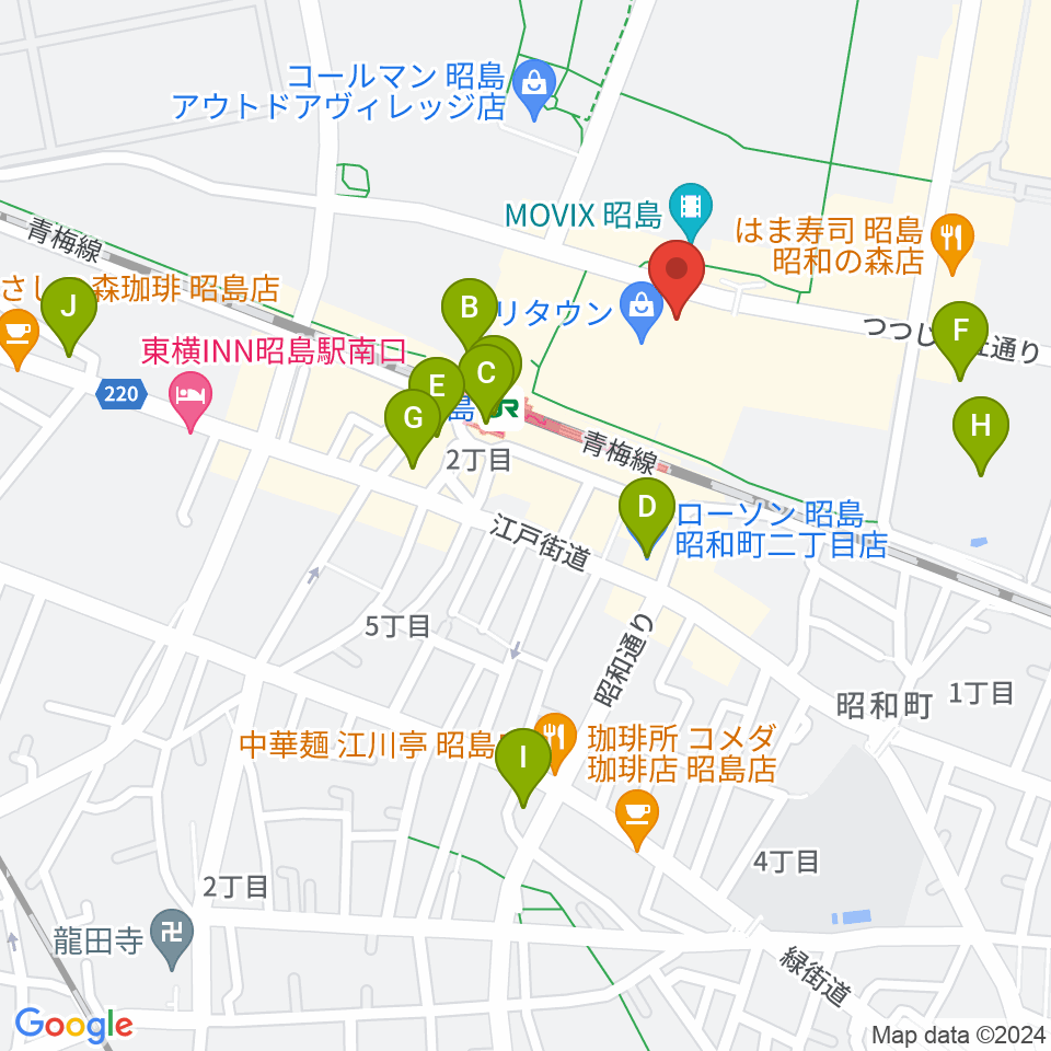 宮地楽器 昭島モリタウンセンター周辺のコンビニエンスストア一覧地図