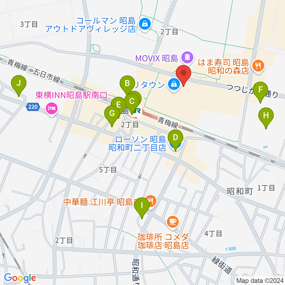 宮地楽器 昭島モリタウンセンター周辺のコンビニエンスストア一覧地図