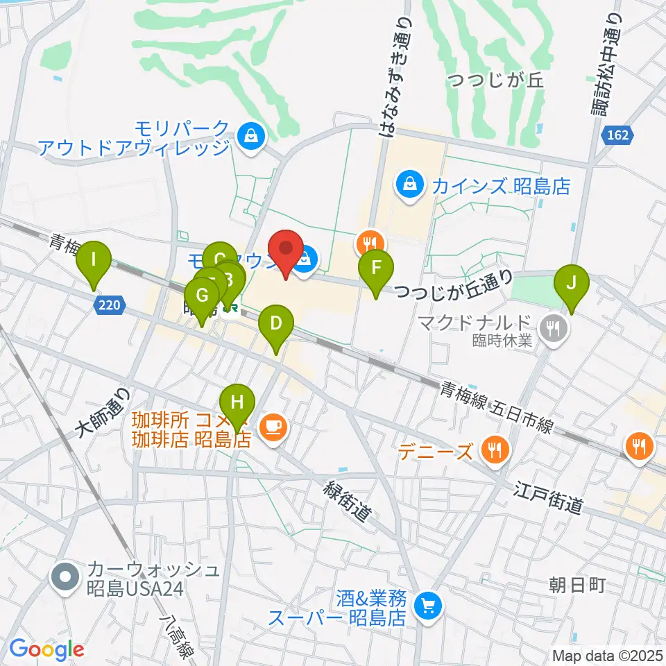 宮地楽器 昭島モリタウンセンター周辺のコンビニエンスストア一覧地図