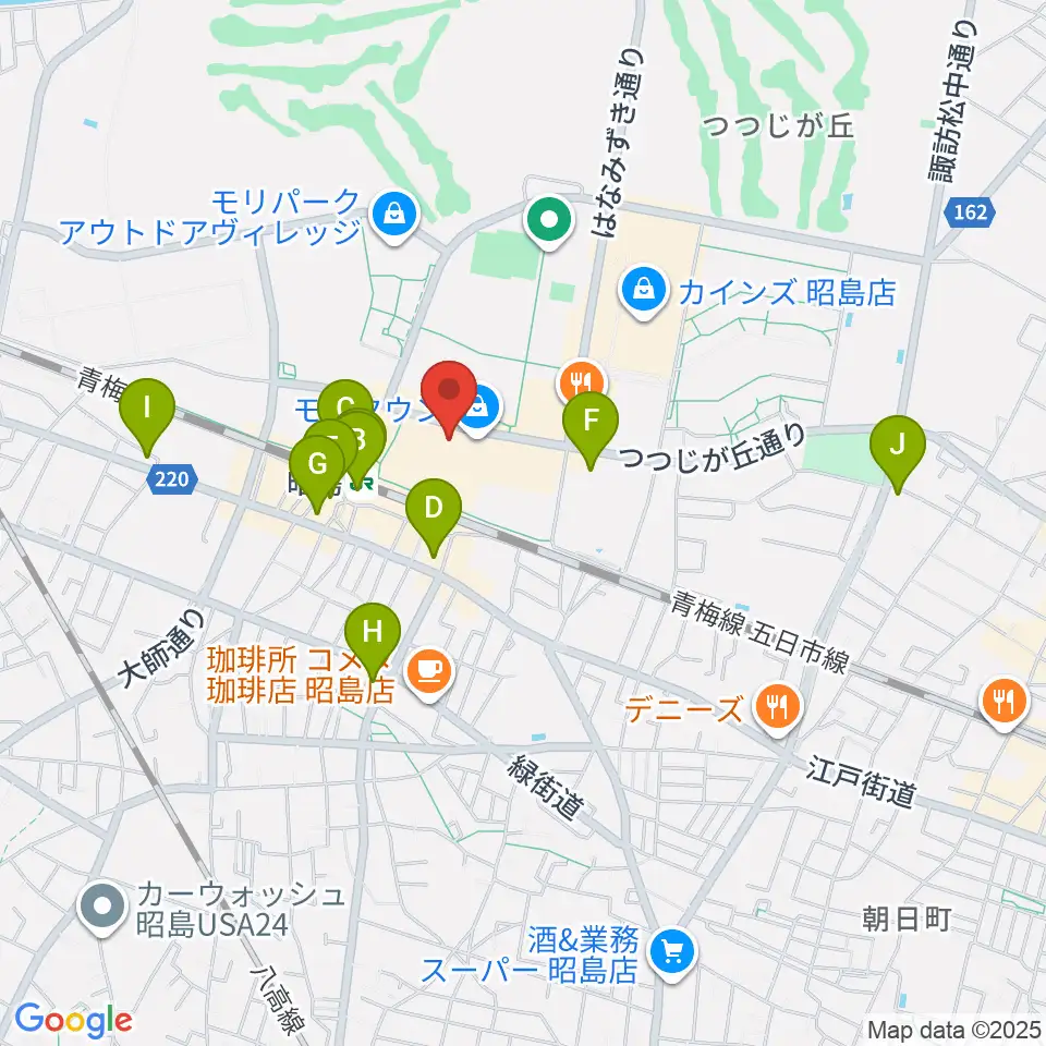 宮地楽器 昭島モリタウンセンター周辺のコンビニエンスストア一覧地図