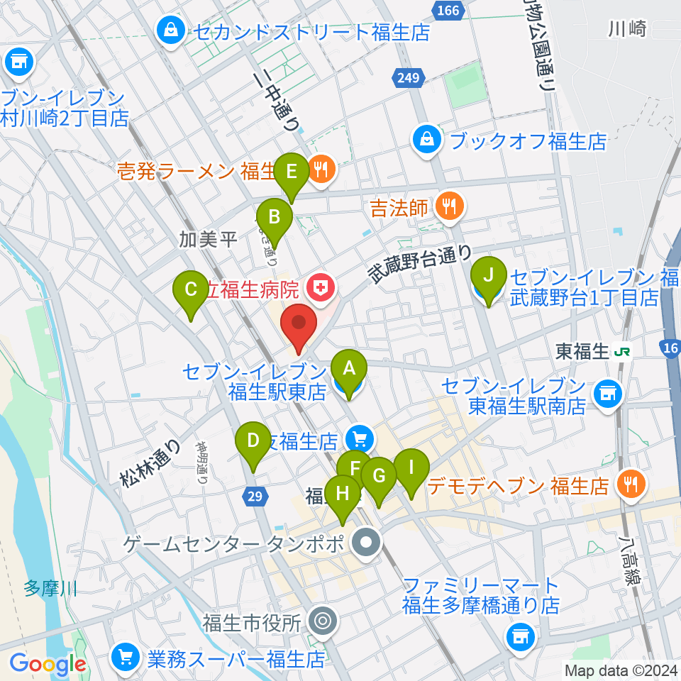 宮地楽器 福生センター周辺のコンビニエンスストア一覧地図