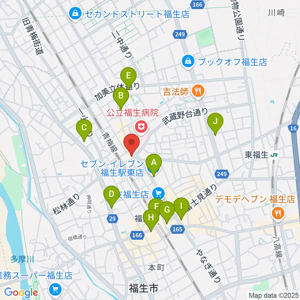 宮地楽器 福生センター周辺のコンビニエンスストア一覧地図