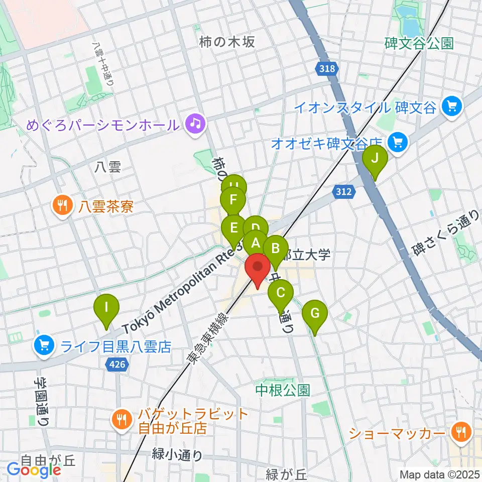 宮地楽器 都立大(目黒)センター周辺のコンビニエンスストア一覧地図