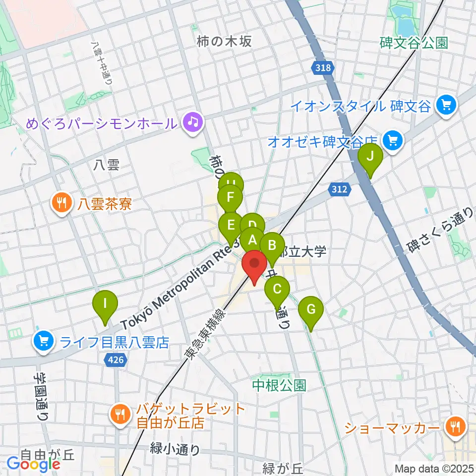 宮地楽器 都立大(目黒)センター周辺のコンビニエンスストア一覧地図