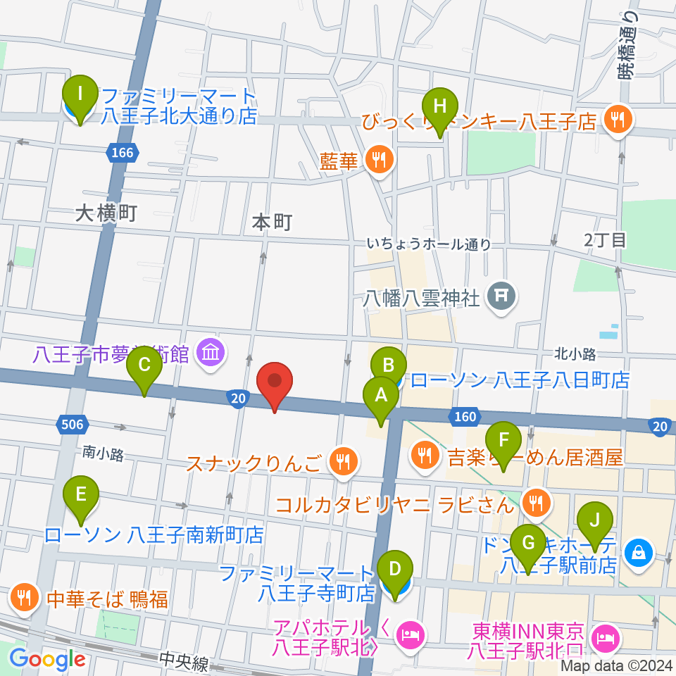 宮地楽器 八王子センター周辺のコンビニエンスストア一覧地図