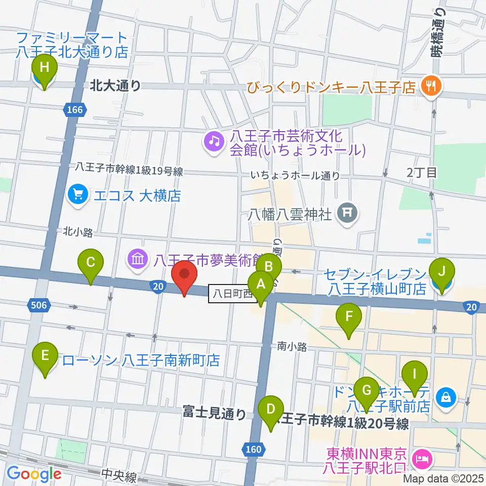 宮地楽器 八王子センター周辺のコンビニエンスストア一覧地図