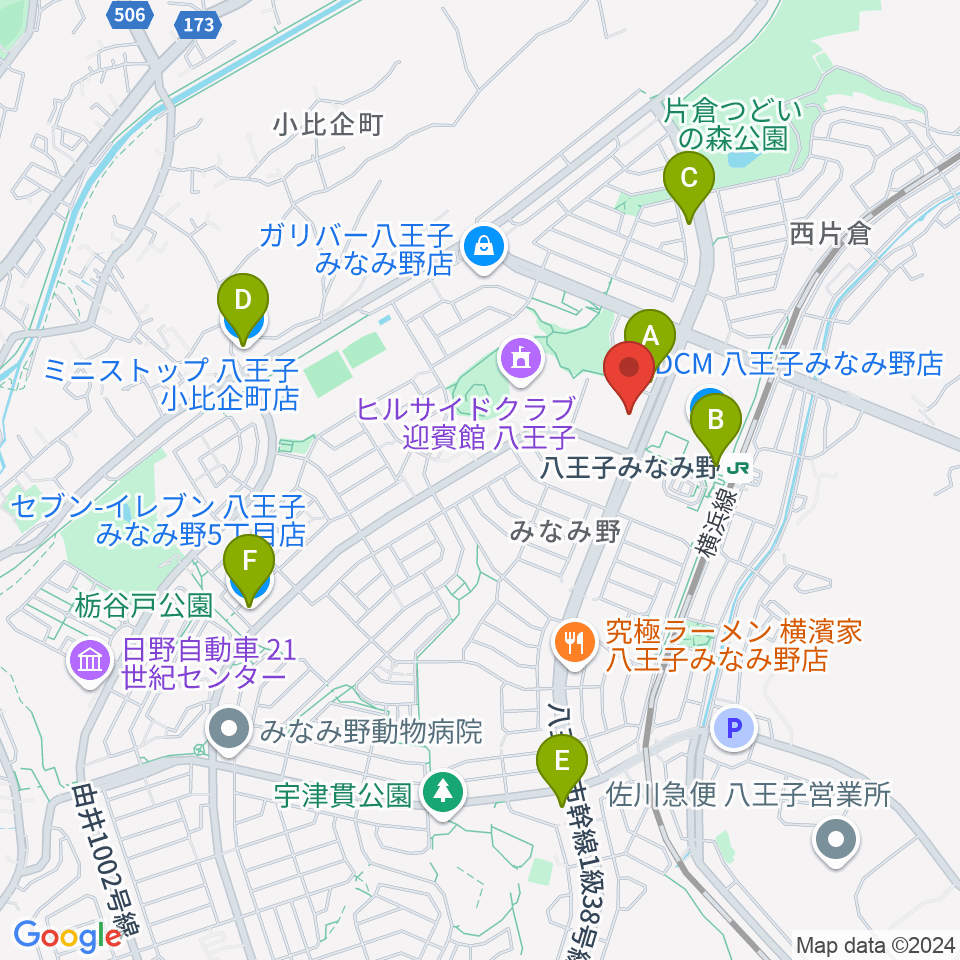 宮地楽器 八王子みなみ野センター周辺のコンビニエンスストア一覧地図