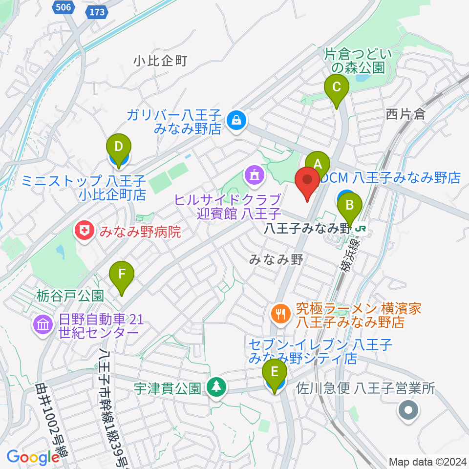 宮地楽器 八王子みなみ野センター周辺のコンビニエンスストア一覧地図