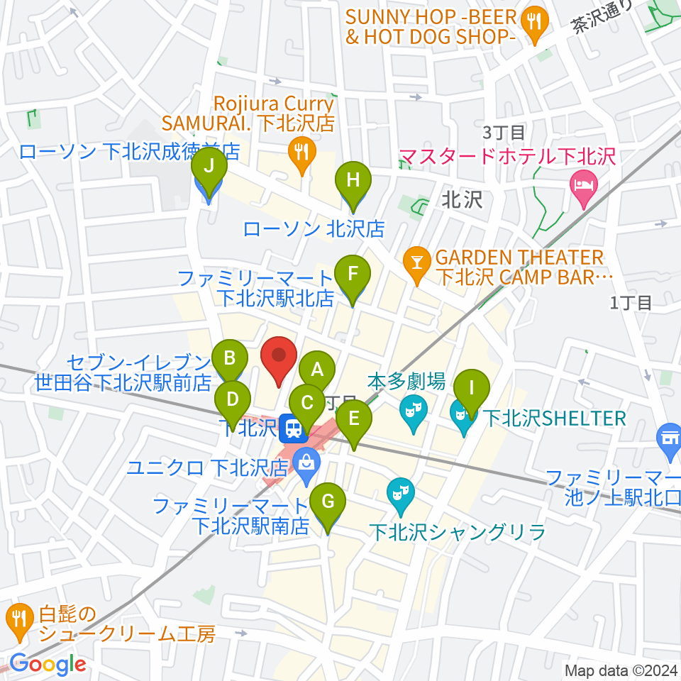 川上楽器 下北沢センター周辺のコンビニエンスストア一覧地図