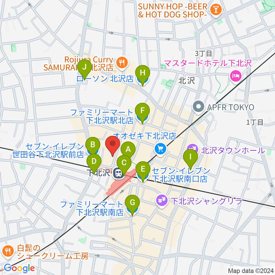 川上楽器 下北沢センター周辺のコンビニエンスストア一覧地図