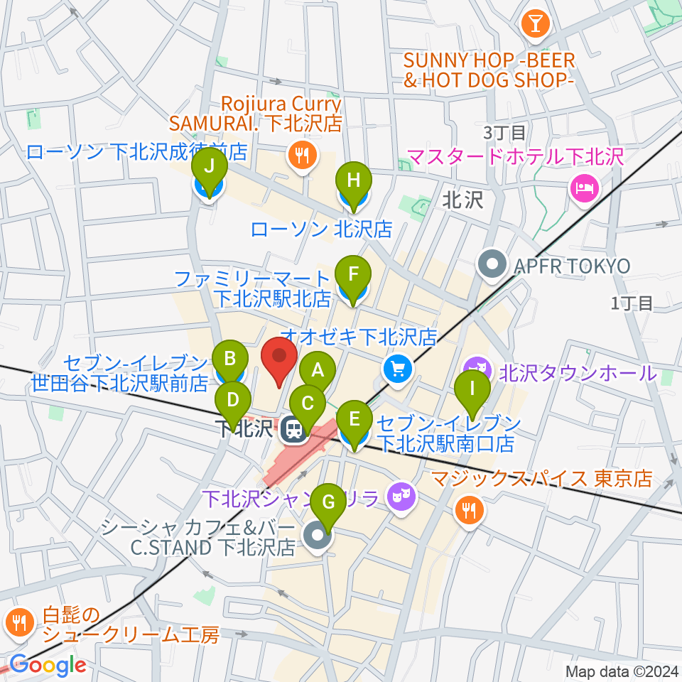 川上楽器 下北沢センター周辺のコンビニエンスストア一覧地図