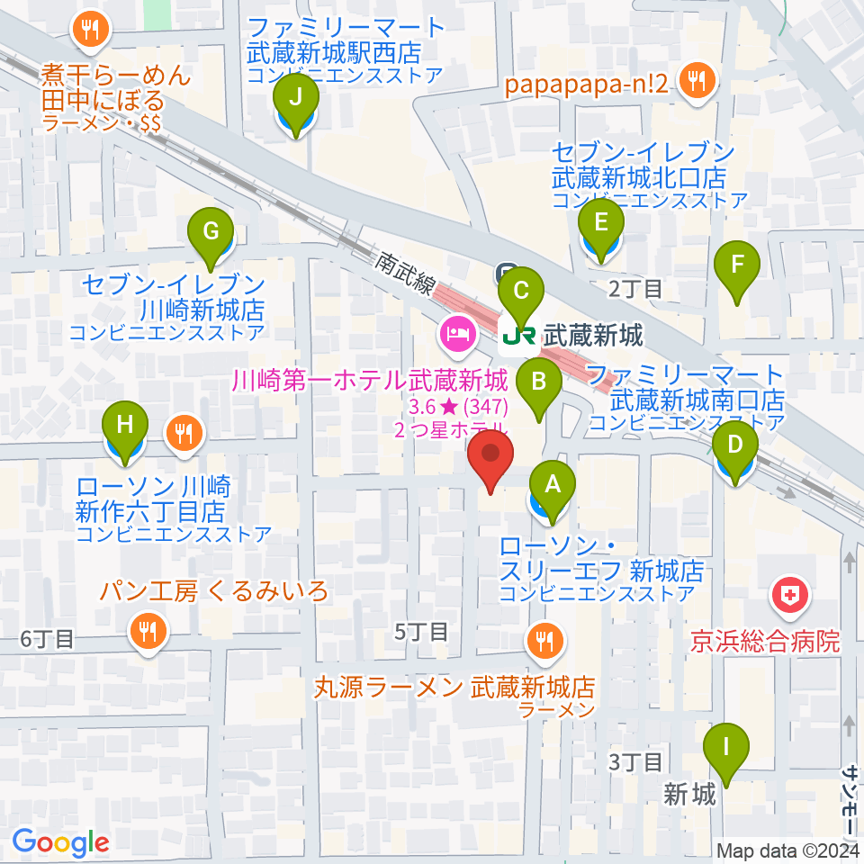 川上楽器 新城センター周辺のコンビニエンスストア一覧地図