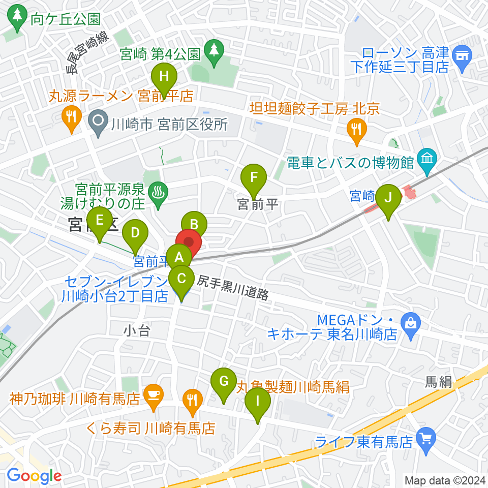 川上楽器 宮前平センター周辺のコンビニエンスストア一覧地図