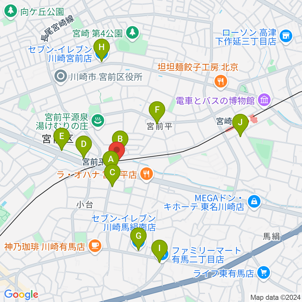 川上楽器 宮前平センター周辺のコンビニエンスストア一覧地図