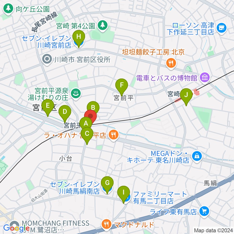 川上楽器 宮前平センター周辺のコンビニエンスストア一覧地図